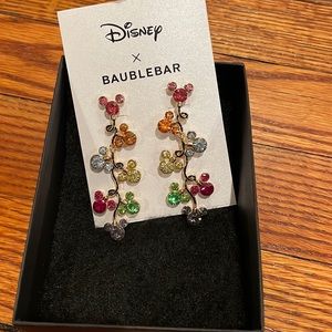 Disney X Baublebar Mickey Mouse multi colored chandelier hanging earrings.